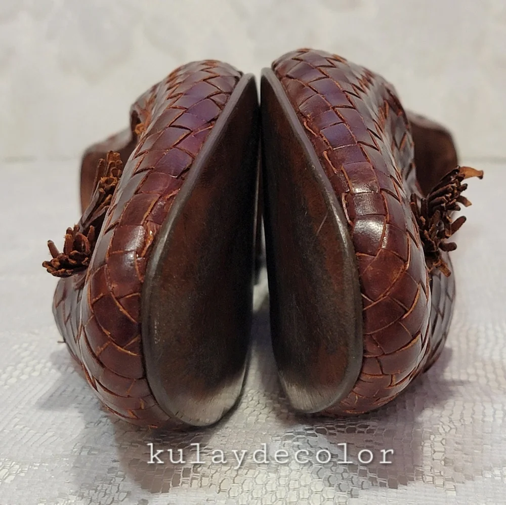 Vintage Pappagallo Woven Leather Tassel Classic Flats Brown Slipon Loafers 9.5 - Picture 10 of 16